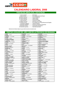 Calendario Laboral De Granada 2008