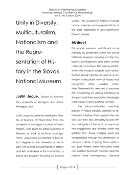 Unity in Diversity: Multiculturalism, Nationalism and The