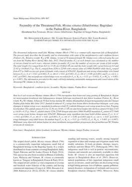 Fecundity of the Threatened Fish, Mystus Vittatus