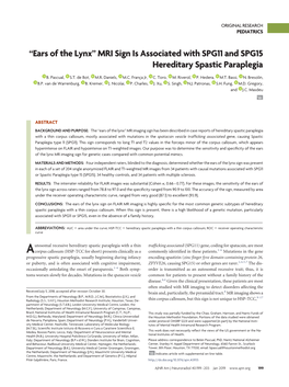 MRI Sign Is Associated with SPG11 and SPG15 Hereditary Spastic Paraplegia