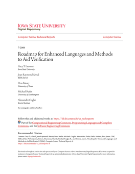 Roadmap for Enhanced Languages and Methods to Aid Verification Gary T