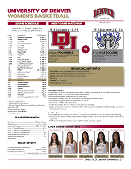 University of Denver Women's Basketball