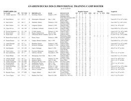 Anaheim Ducks Provisional Training Camp Roster
