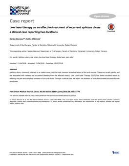 Case Report Low Laser Therapy As an Effective Treatment of Recurrent Aphtous Ulcers: a Clinical Case Reporting Two Locations