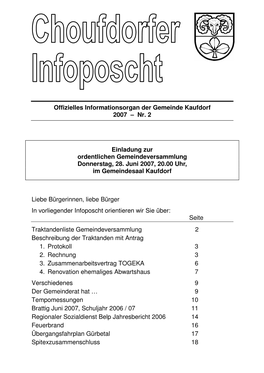 Offizielles Informationsorgan Der Gemeinde Kaufdorf 2007 – Nr. 2