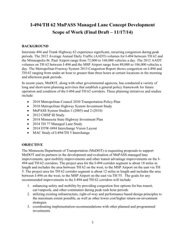 I-494/TH 62 Mnpass Managed Lane Concept Development Scope of Work (Final Draft – 11/17/14)