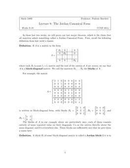 The Jordan Canonical Form Weeks 9-10 UCSB 2014