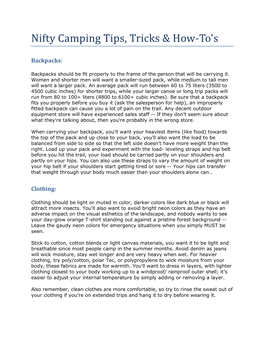 Nifty Camping Tips, Tricks & How-To's