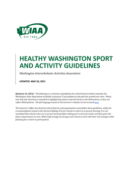 HEALTHY WASHINGTON SPORT and ACTIVITY GUIDELINES Washington Interscholastic Activities Association