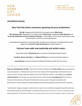 New York City Center Announces Upcoming Encores! Productions