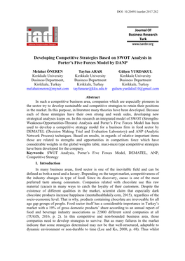 Developing Competitive Strategies Based on SWOT Analysis in Porter’S Five Forces Model by DANP