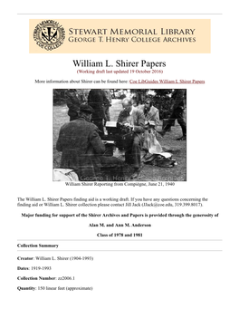 William L. Shirer Papers (Working Draft Last Updated 19 October 2016)