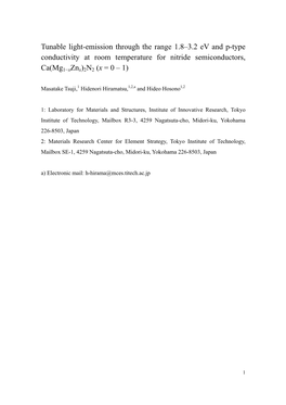Tunable Light-Emission Through the Range 1.8–3.2 Ev and P-Type Conductivity at Room Temperature for Nitride Semiconductors, Ca(Mg1−Xznx)2N2 (X = 0 – 1)”