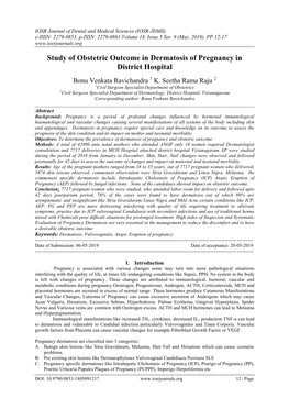 Study of Obstetric Outcome in Dermatosis of Pregnancy in District Hospital