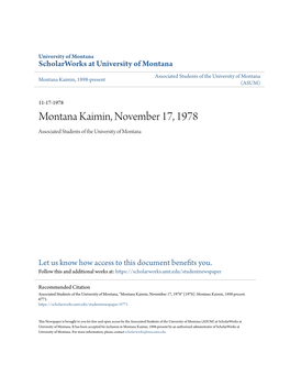 Montana Kaimin, November 17, 1978 Associated Students of the University of Montana