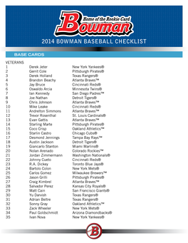 2014 Bowman Baseball Checklist