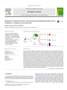 Response of Torymus Sinensis, a Parasitoid of the Gallforming Dryocosmus Kuriphilus, to Olfactory and Visual Cues ⇑ Ignazio Graziosi, Lynne K