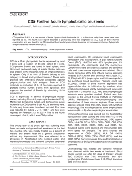 CD5-Positive Acute Lymphoblastic Leukemia Dawood Ahmed1, Tahir Aziz Ahmed1, Suhaib Ahmed 2, Hamid Nawaz Tipu1 and Muhammad Amin Wiqar1