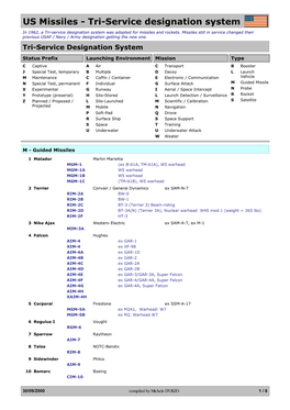 US Missiles - Tri-Service Designation System