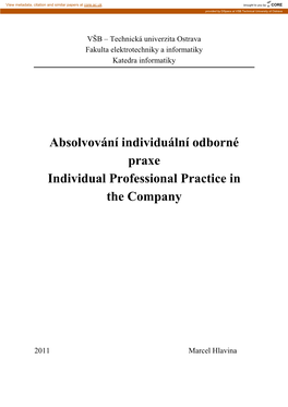 Absolvování Individuální Odborné Praxe Individual Professional Practice in the Company