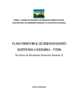 Plano Territorial De Desenvolvimento Sustentável E Solidário – Ptdss