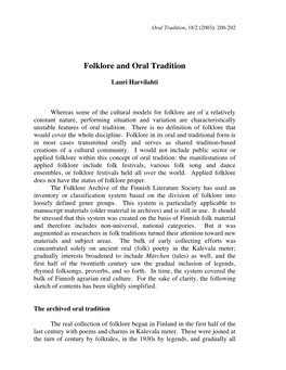 Folklore and Oral Tradition