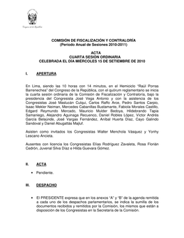 Sesión Ordinaria Del Miercoles 15 De Setiembre De 2010