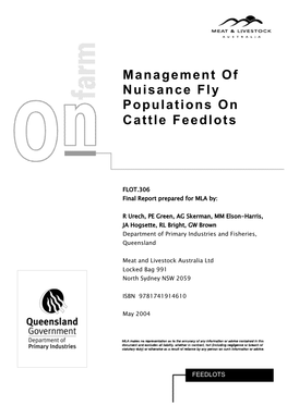 Management of Nuisance Fly Populations on Cattle Feedlots FLOT.306
