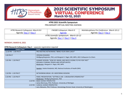 HTRS 2021 Scientific Symposium PRELIMINARY VIRTUAL MEETING AGENDA