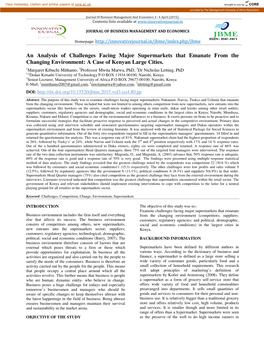 An Analysis of Challenges Facing Major Supermarkets That Emanate from the Changing Environment: a Case of Kenyan Large Cities