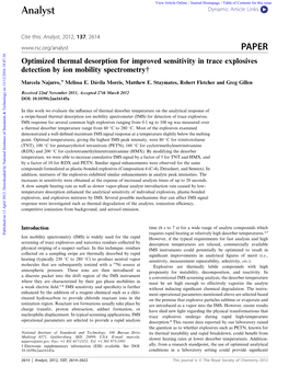 Analyst PAPER Optimized Thermal Desorption for Improved Sensitivity in Trace Explosives Detection by Ion Mobility Spectrometry†