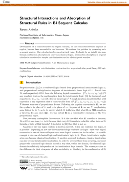 Structural Interactions and Absorption of Structural Rules in BI Sequent Calculus