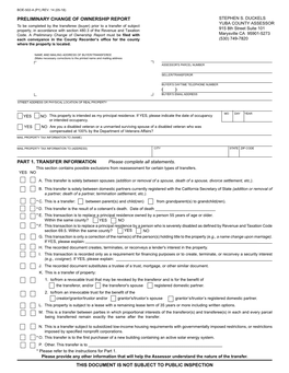 Preliminary Change of Ownership Report Stephen S