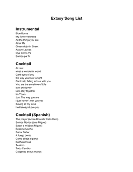 Extasy Song List Instrumental Cocktail Cocktail