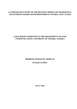 A Comparative Study of the Business Models of Traditional and Internet-Based Newspaper Firms in Nigeria and Canada