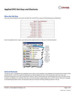 Applied EPIC Hot Keys and Shortcuts