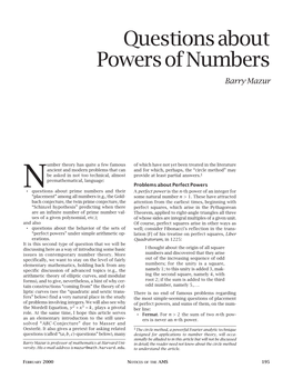 Questions About Powers of Numbers Barry Mazur