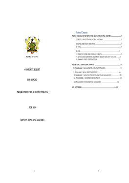 COMPOSITE BUDGET for 2019-2022 PROGRAMME BASED BUDGET ESTIMATES for 2019 ADENTAN MUNICIPAL ASSEMBLY Table of Contents