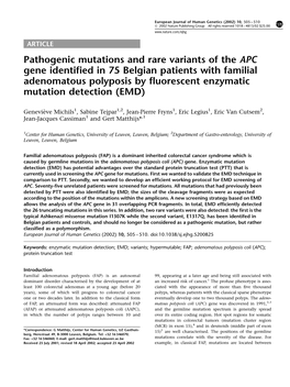 Pathogenic Mutations and Rare Variants of the APC Gene Identified