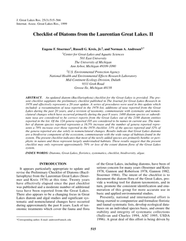 Checklist of Diatoms from the Laurentian Great Lakes. II