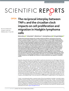 The Reciprocal Interplay Between Tnfα and the Circadian Clock