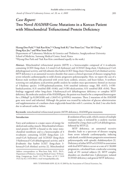 Two Novel HADHB Gene Mutations in a Korean Patient with Mitochondrial Trifunctional Protein Deficiency