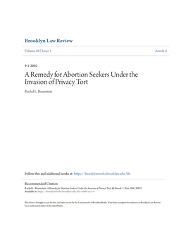 A Remedy for Abortion Seekers Under the Invasion of Privacy Tort Rachel L