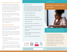 Research Participant Registry Collects Must Be Registered