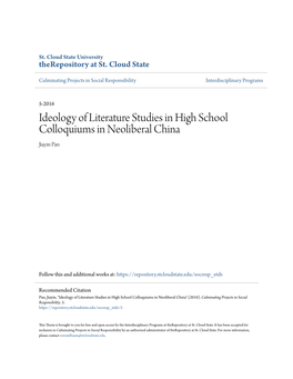 Ideology of Literature Studies in High School Colloquiums in Neoliberal China Jiayin Pan