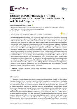 Pitolisant and Other Histamine-3 Receptor Antagonists—An Update on Therapeutic Potentials and Clinical Prospects