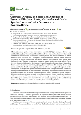 Chemical Diversity and Biological Activities of Essential Oils from Licaria, Nectrandra and Ocotea Species (Lauraceae) with Occurrence in Brazilian Biomes