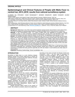 Epidemiological and Clinical Features of People with Malta Fever in Central Iran, 2013–2018: Results from National Surveillance System