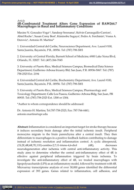 4R-Cembranoid Treatment Alters Gene Expression of RAW264.7 Macrophages in Basal and Inflammatory Conditions