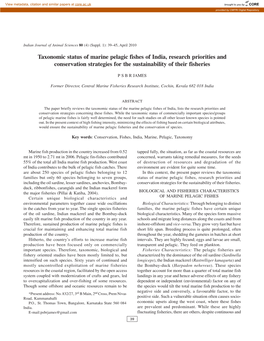 Taxonomic Status of Marine Pelagic Fishes of India, Research Priorities and Conservation Strategies for the Sustainability of Their Fisheries